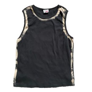 90’s /y2k HUSH Sport black bleach dye outline cyber grunge tank top